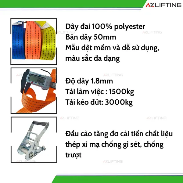 Dây Chằng Hàng Tăng Đơ Bản 50mm 3 Tấn Móc J