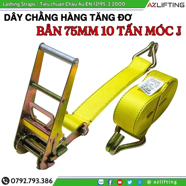 Dây chằng hàng tăng đơ bản 75mm (7.5cm) 10 Tấn Móc J