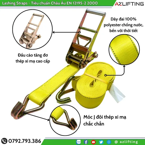 Dây chằng hàng tăng đơ bản 75mm (7.5cm) 10 Tấn Móc J