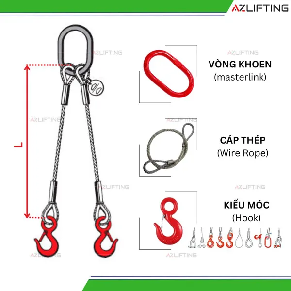 Sling Cáp Thép 3 Chân - Wire Rope Sling 3-Leg