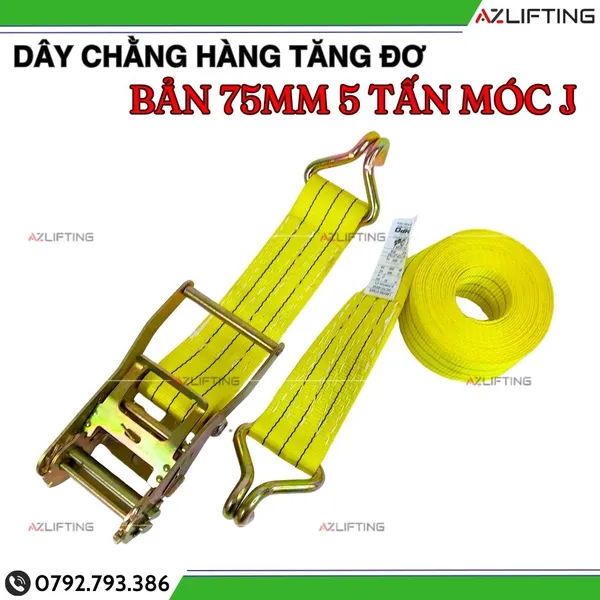Dây chằng hàng tăng đơ bản 75mm 5 Tấn Móc J