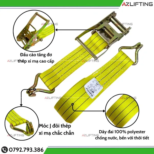 Dây chằng hàng tăng đơ bản 75mm 5 Tấn Móc J