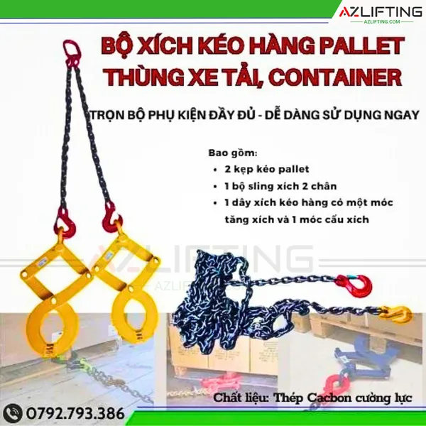 Trọn bộ Sling xích kéo hàng hóa pallet thùng xe tải container