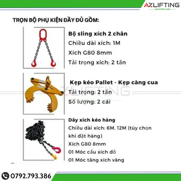 Trọn bộ Sling xích kéo hàng hóa pallet thùng xe tải container