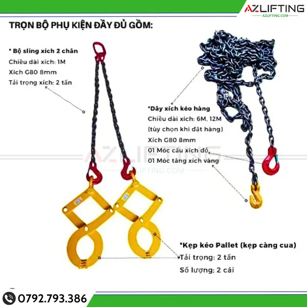 Trọn bộ Sling xích kéo hàng hóa pallet thùng xe tải container
