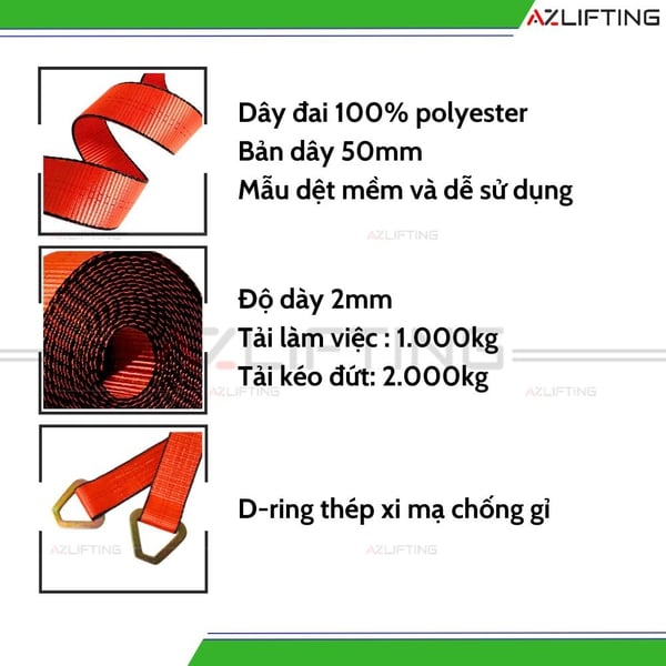 Dây Chằng Trục Bánh Xe 2 Đầu D-ring - Dây Nối Chằng Kéo Hàng Hóa