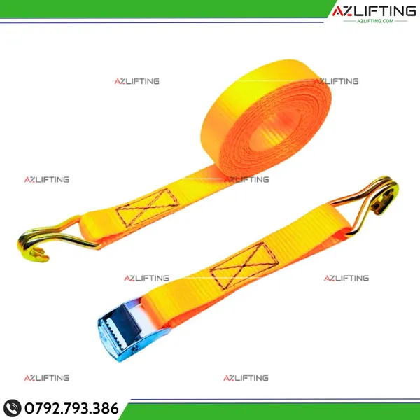 Dây chằng hàng khóa cam 250kg bản 25mm móc J