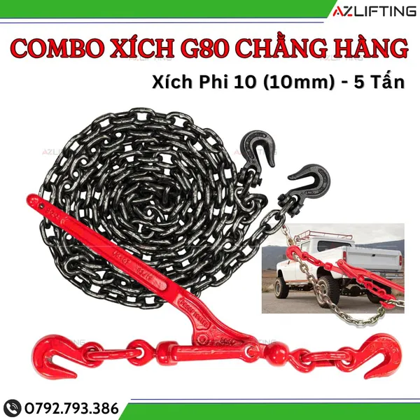 BỘ XÍCH G80 CHẲNG HÀNG PHI 10 + BÁI XÍCH GẬP – 5 TẤN (FULL PHỤ KIỆN)