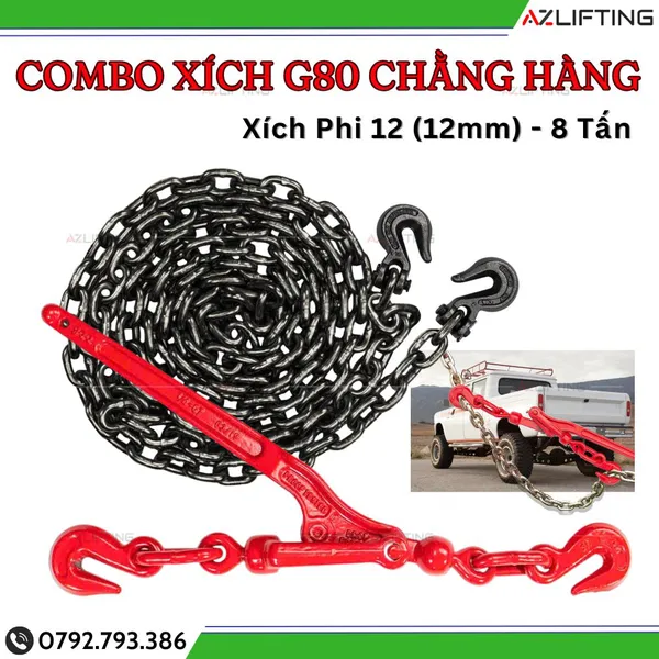 BỘ XÍCH G80 CHẲNG HÀNG PHI 12 + BÁI XÍCH GẬP – 8 TẤN (FULL PHỤ KIỆN)