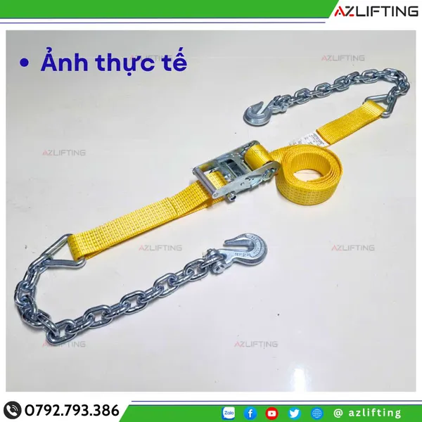 Dây Chằng Hàng Tăng Đơ Bản 50mm 5 Tấn Móc Gài Xích