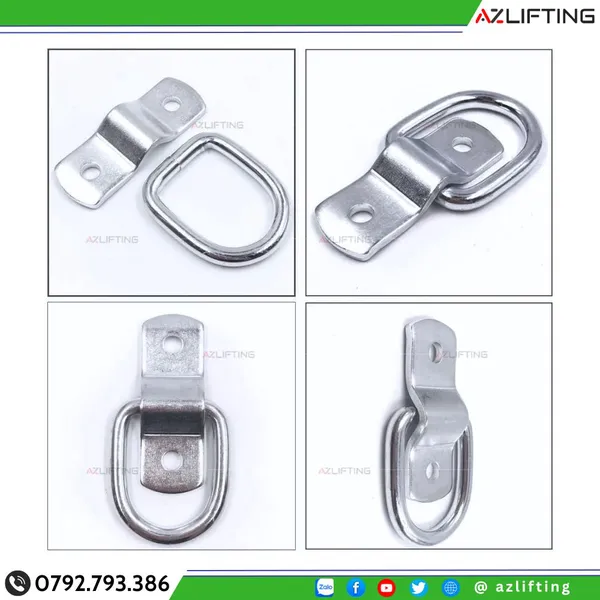 Móc Neo Chữ D 6mm Đế Bulong 2 Lỗ M6 Lắp Thùng Xe