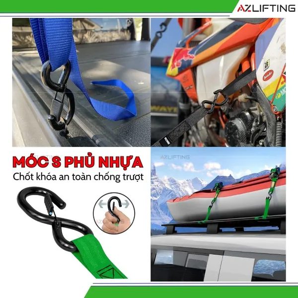 Dây Chằng Hàng Tăng Đơ Bản 25mm Tải 1000kg Móc S Chốt Gài