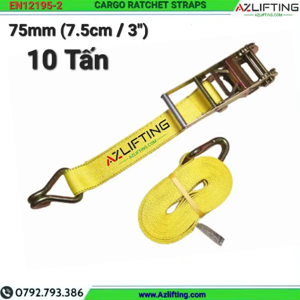 Dây chằng hàng tăng đơ bản 75mm (7.5cm) 10 Tấn Móc J