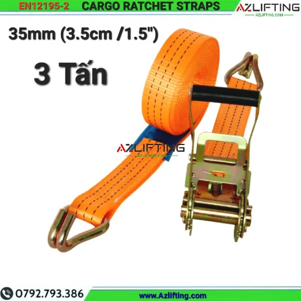 Dây chằng hàng tăng đơ 3 tấn bản 35mm móc J/ Không móc
