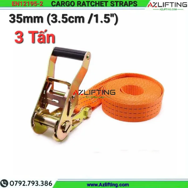 Dây chằng hàng tăng đơ 3 tấn bản 35mm móc J/ Không móc