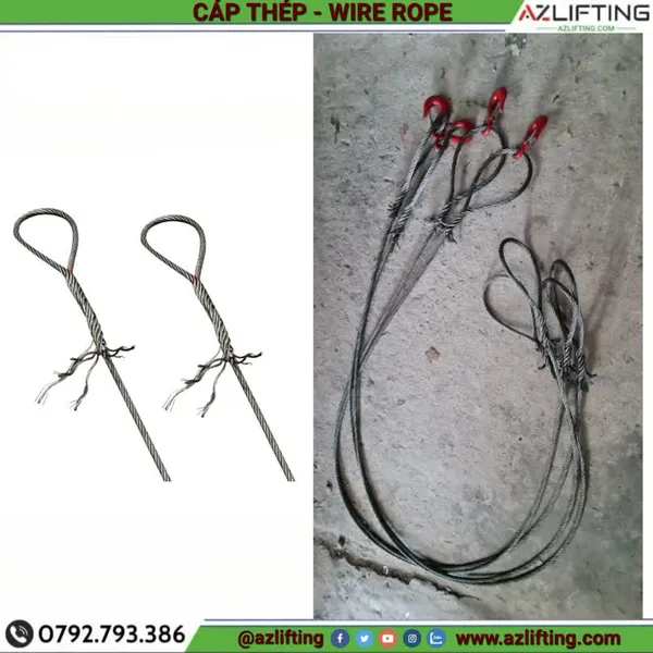 Cáp thép chầu - tết 2 đầu mắt