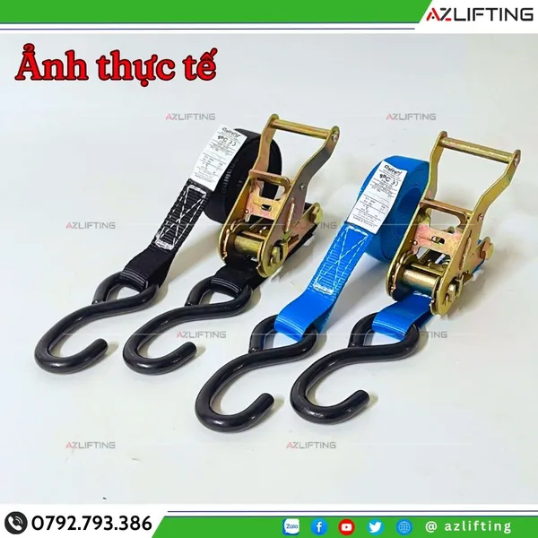 Dây Chằng Hàng Tăng Đơ Bản 25mm Tải 1500kg Móc S Bọc Nhựa Cao Cấp