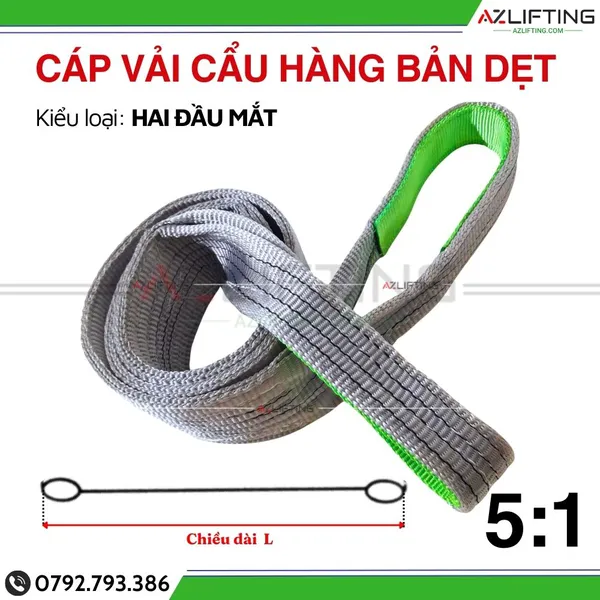 Cáp vải cẩu hàng bản dẹt 4 tấn 2 đầu mắt 5:1 - Webbing Sling