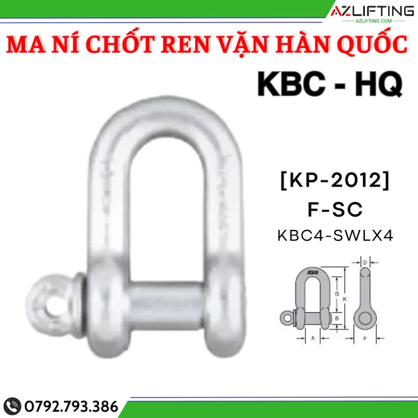  Ma ní chữ U chốt ren vặn KBC Hàn Quốc - Ma ní KBC Hàn Quốc 