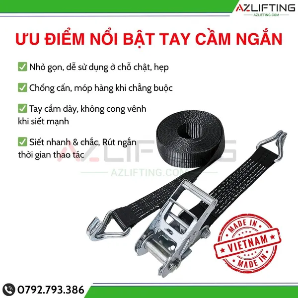 Dây Chằng Hàng Tăng Đơ bản 50mm 5 Tấn Móc J - ĐẦU CẢO NGẮN