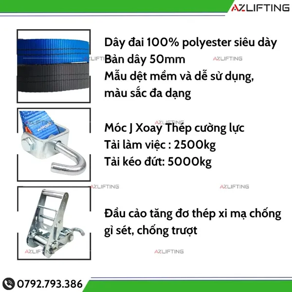 Bộ dây tăng đơ vận chuyển ô tô 5 Tấn – Bộ dây chằng bánh xe, cứu hộ ô tô 