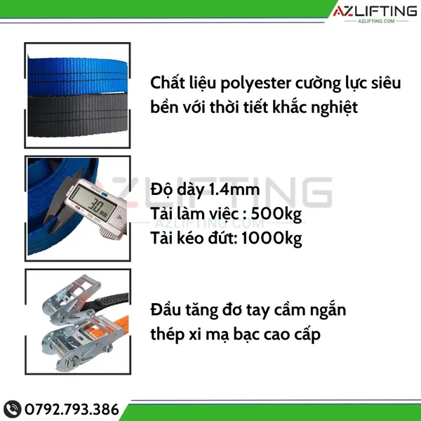Dây Chằng Hàng Tăng Đơ bản 50mm 5 Tấn Móc J - ĐẦU CẢO NGẮN