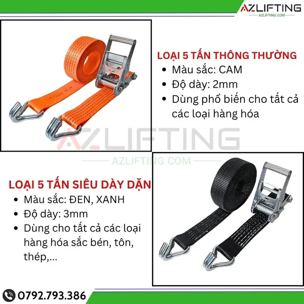 Dây Chằng Hàng Tăng Đơ bản 50mm 5 Tấn Móc J - ĐẦU CẢO NGẮN