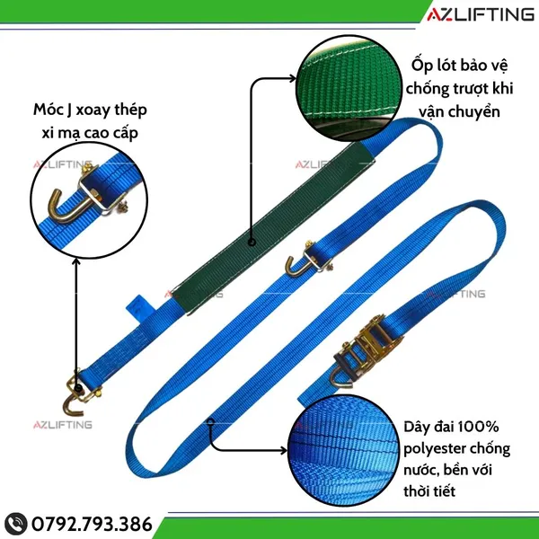 Bộ dây tăng đơ vận chuyển ô tô 5 Tấn – Bộ dây chằng bánh xe, cứu hộ ô tô 
