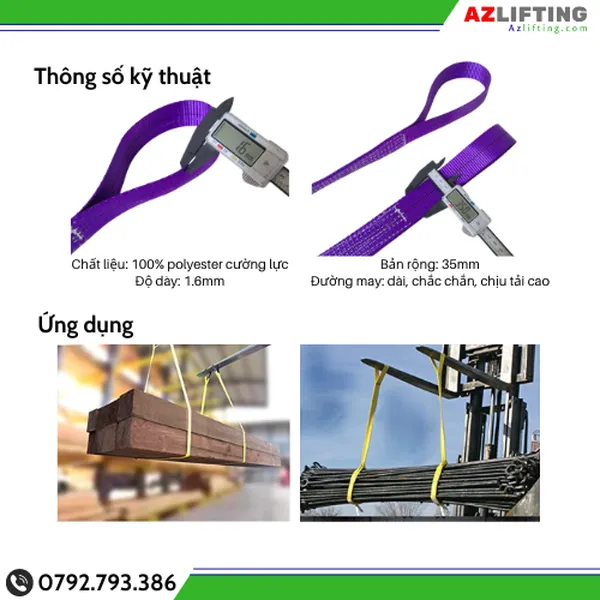  Cáp vải cẩu hàng bản dẹt 500kg 2 đầu mắt