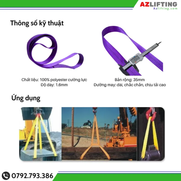 Cáp vải cẩu hàng bản dẹt 500kg may vòng tròn