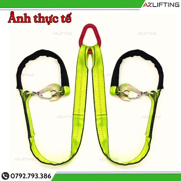 Sling cáp vải 2 chân kéo hàng pallet, kéo xe lầy, cứu hộ ô tô móc Snap Hook xoắn và D-ring