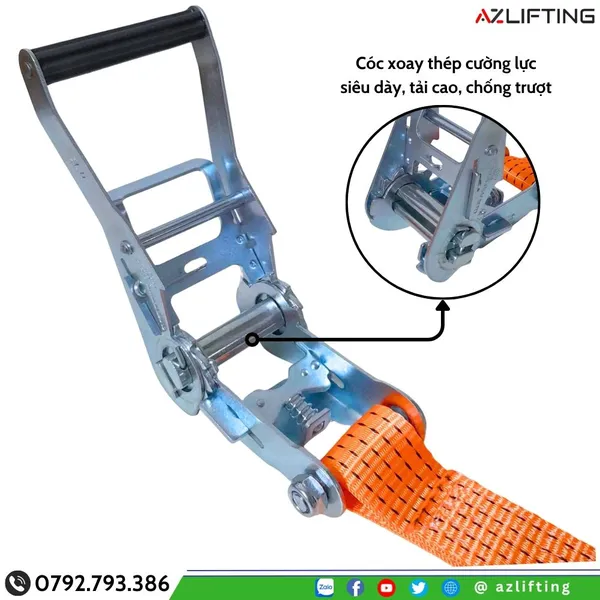 Dây Chằng Hàng Tăng Đơ Bản 50mm 3 Tấn Móc J