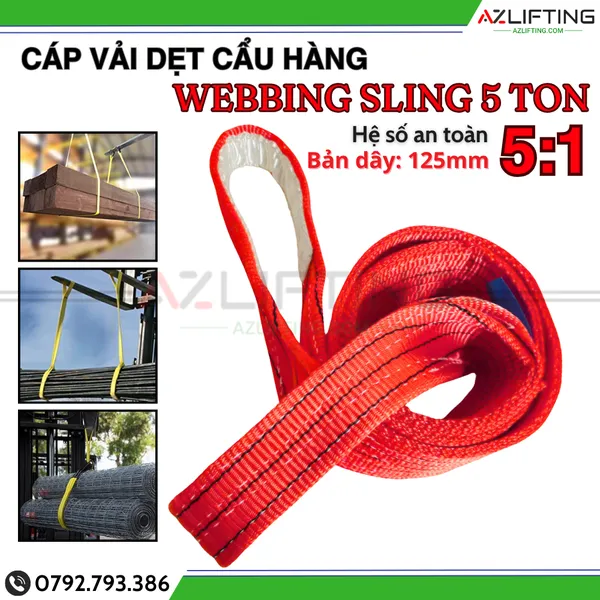 Cáp vải cẩu hàng bản dẹt 5 tấn 2 đầu mắt 5:1 - Webbing Sling