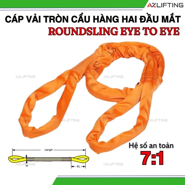 Cáp vải cẩu hàng bản tròn 2 đầu mắt 1T - 100T – Round Sling Eye To Eye
