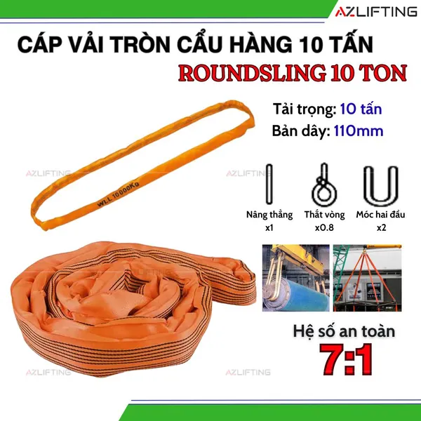 Cáp vải cẩu hàng bản tròn 10 tấn may vòng tròn (Endless)