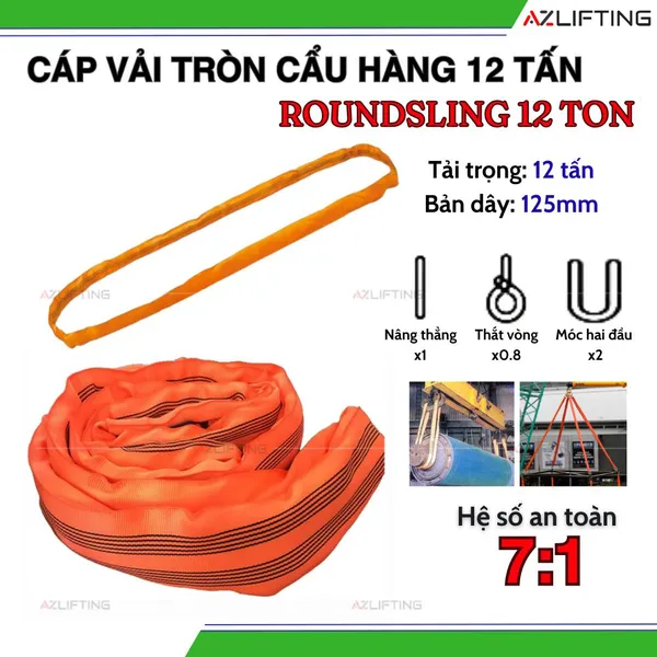 Cáp vải cẩu hàng bản tròn 12 tấn may vòng tròn (Endless) hệ số 7:1