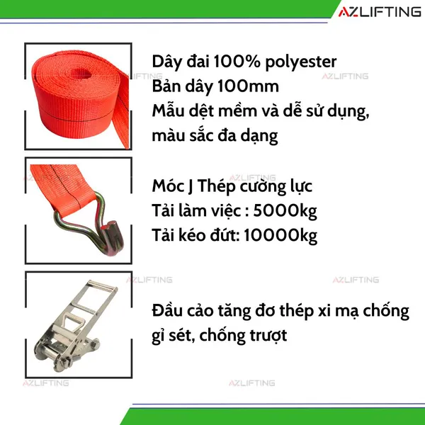 Dây chằng hàng tăng đơ bản 100mm 10 tấn móc J