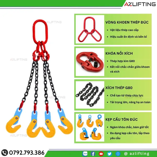 Bộ sling xích cẩu tôn, cẩu thép tấm