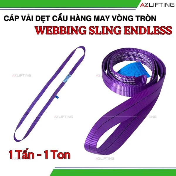 Cáp Vải Cẩu Hàng Bản Dẹt May Vòng Tròn 1 Tấn - Webbing Endless