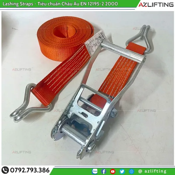 Dây chằng hàng tăng đơ bản 50mm 5 Tấn Móc J - Dây dày cứng
