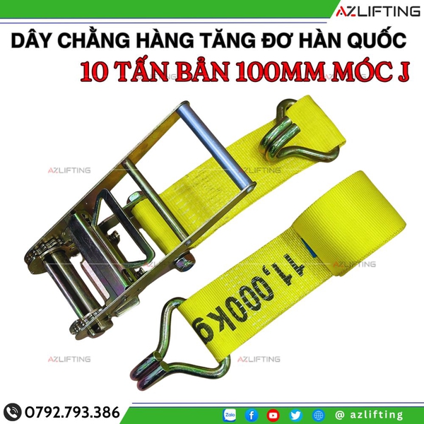 Dây Chằng Hàng Tăng Đơ Bản 100mm 10 Tấn Móc J Hàn Quốc
