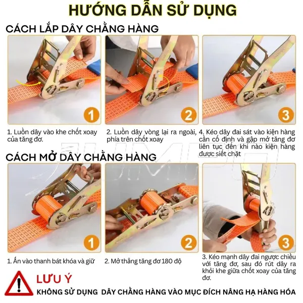 Dây chằng hàng tăng đơ bản 50mm 5 Tấn Móc J - Dây dày cứng