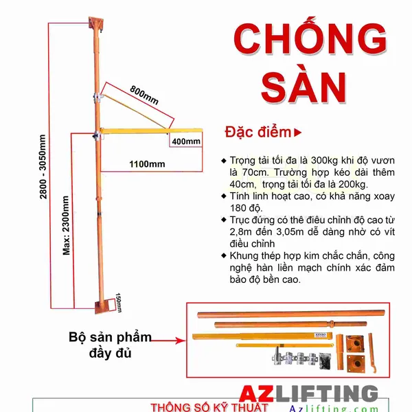 Khung cẩu tời điện gia đình 300kg xoay 180 độ chống sàn
