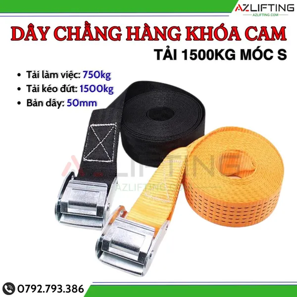 Dây chằng hàng khóa cam bản 50mm 1500kg không móc 
