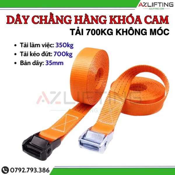 Dây chằng hàng khóa cam 700kg bản 35mm không móc 