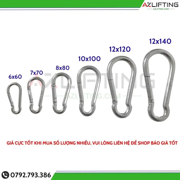 Móc khóa an toàn thép xi mạ 6-12cm