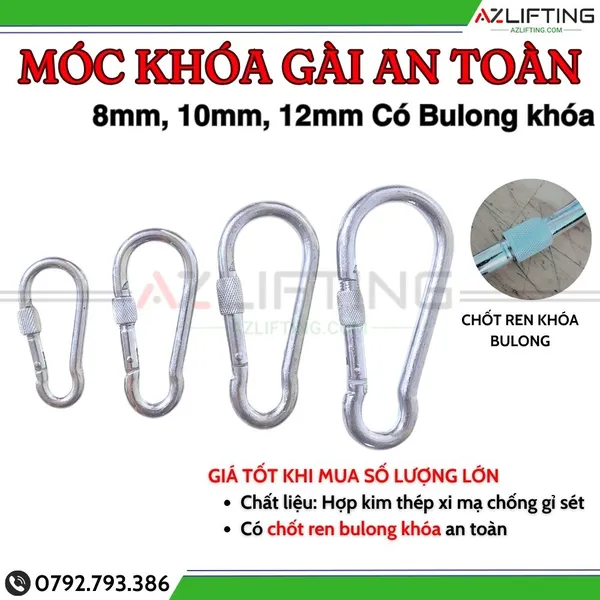 Móc khóa an toàn thép xi mạ 6-12cm có bulong khóa chắc chắn