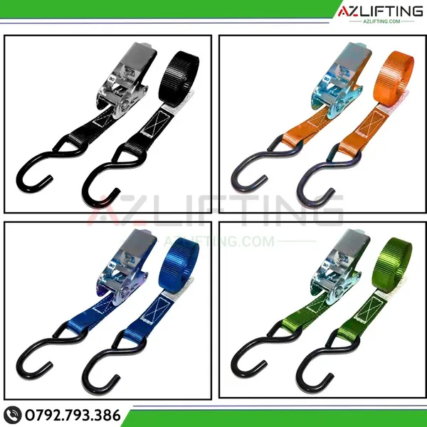 Dây chằng hàng tăng đơ bản 25mm tải 800kg Móc S Sơn Đen