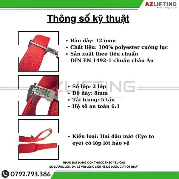 Cáp vải cẩu hàng bản dẹt 5 tấn 2 đầu mắt 6:1 – Webbing Sling