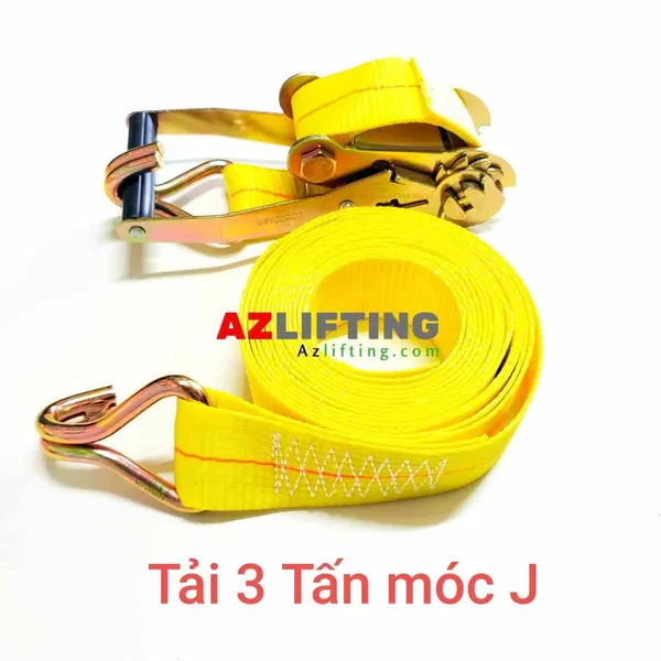 Dây chằng hàng tăng đơ bản 50mm (5cm) 3000kg (3 tấn) móc J màu vàng